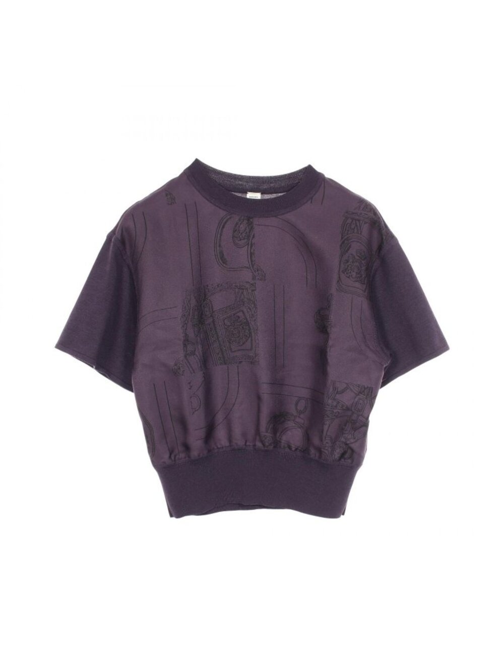 Hermes Knit Twillaine en Desordre Finesse Scarf Switch Short Sleeve Purple Silk